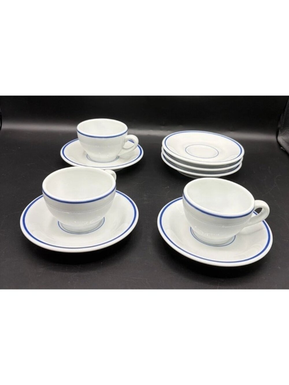Apilco France Tradition Blue Band William Sonoma Espresso 3 Cups 6 Saucers